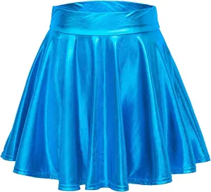 Womans Skirts Mini Casual Fashion Pleated Shiny Skirt A-Line Flared Women's Skirt High Waisted Teen Girls Mini