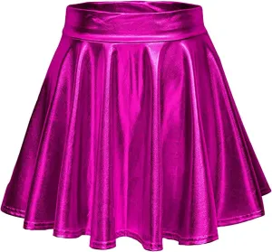Womans Skirts Mini Casual Fashion Pleated Shiny Skirt A-Line Flared Women's Skirt High Waisted Teen Girls Mini