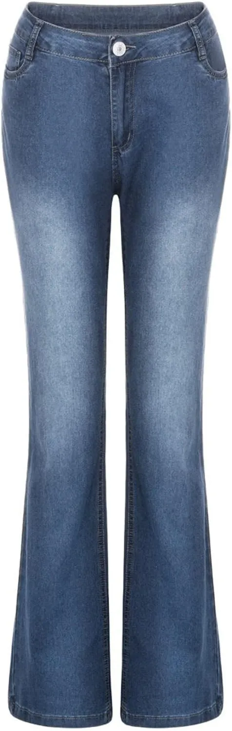 Women Curvy Bootcut Jeans Mid-Rise Stretch Juniors Jeans Regular Fit Flare Denim Pant Business Office Trousers Slacks