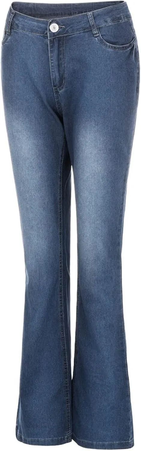 Women Curvy Bootcut Jeans Mid-Rise Stretch Juniors Jeans Regular Fit Flare Denim Pant Business Office Trousers Slacks