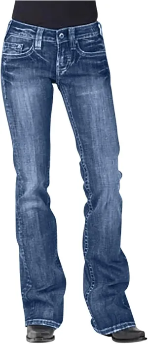 Women Curvy Bootcut Jeans Mid-Rise Stretch Juniors Jeans Regular Fit Flare Denim Pant Business Office Trousers Slacks