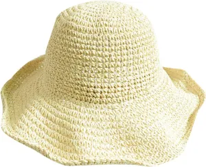 Women Floppy Sun Hat with Wide Brim—Foldable Roll-Up Straw Beach Hat UPF 50 Sun Visor Hats Summer Sun Hat