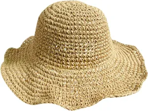 Women Floppy Sun Hat with Wide Brim—Foldable Roll-Up Straw Beach Hat UPF 50 Sun Visor Hats Summer Sun Hat