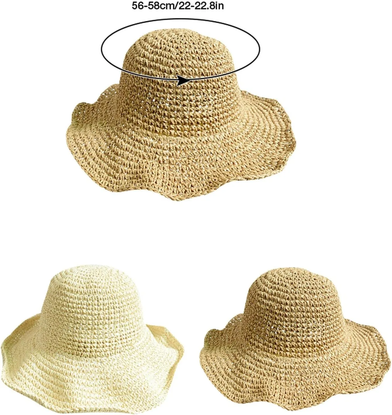 Women Floppy Sun Hat with Wide Brim—Foldable Roll-Up Straw Beach Hat UPF 50 Sun Visor Hats Summer Sun Hat