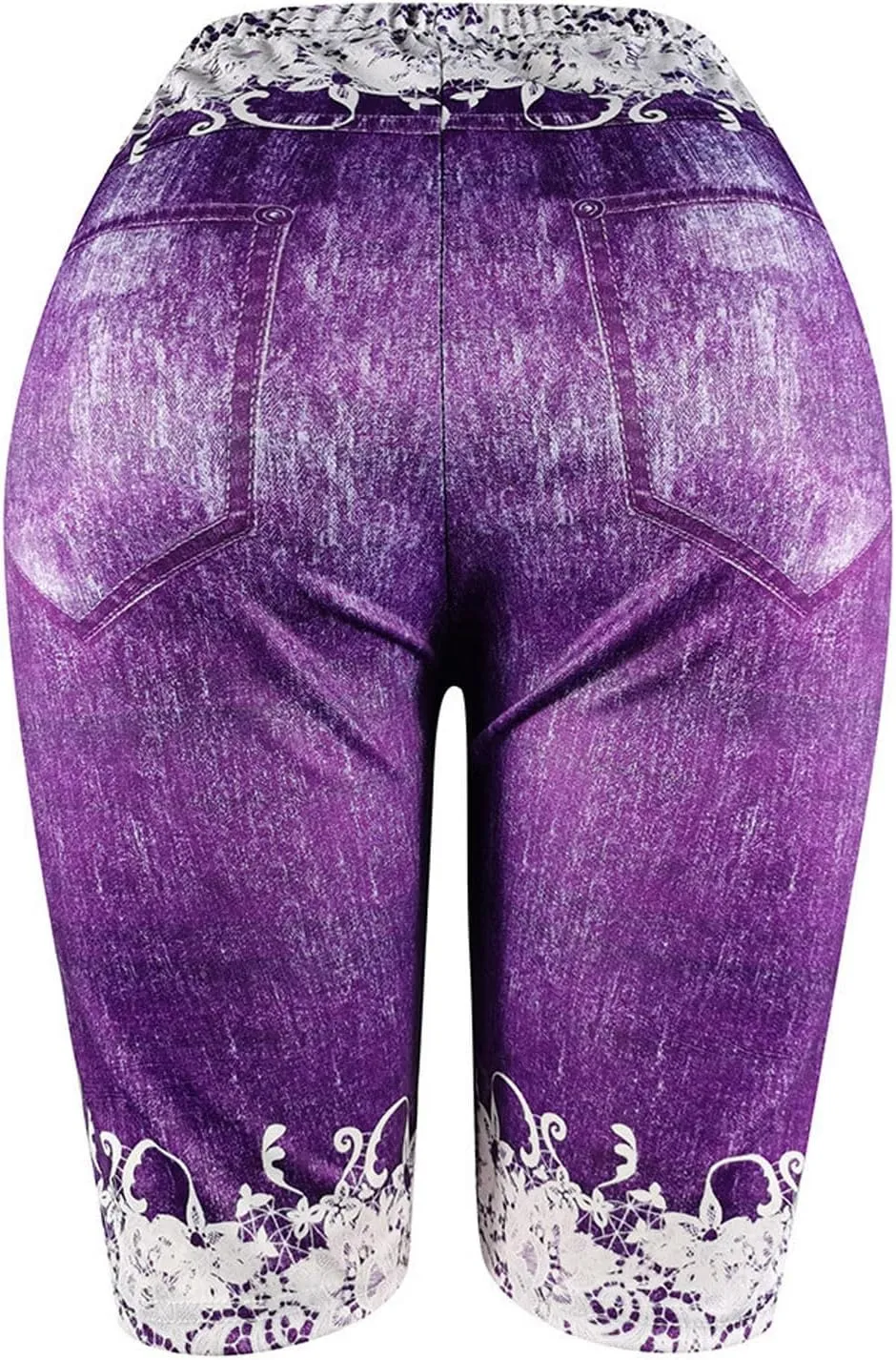 Women High Waisted Stretch Bermuda Shorts Lace Hem Distressed Jean Shorts Plus Size Denim Butt Lift Shorts Yoga Pants