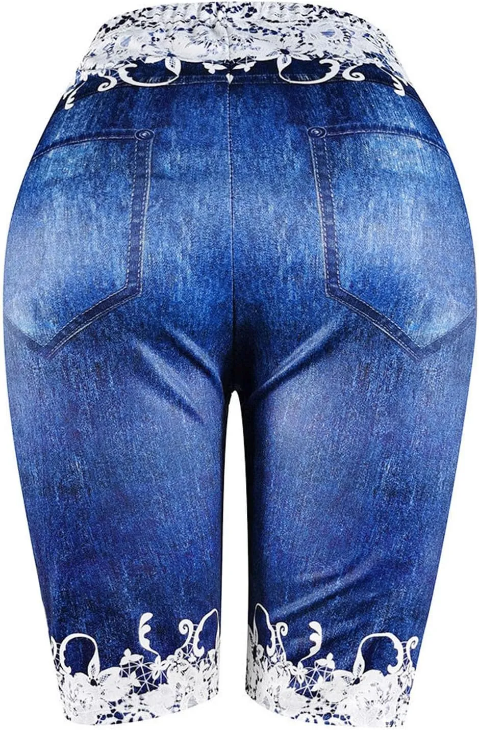 Women High Waisted Stretch Bermuda Shorts Lace Hem Distressed Jean Shorts Plus Size Denim Butt Lift Shorts Yoga Pants
