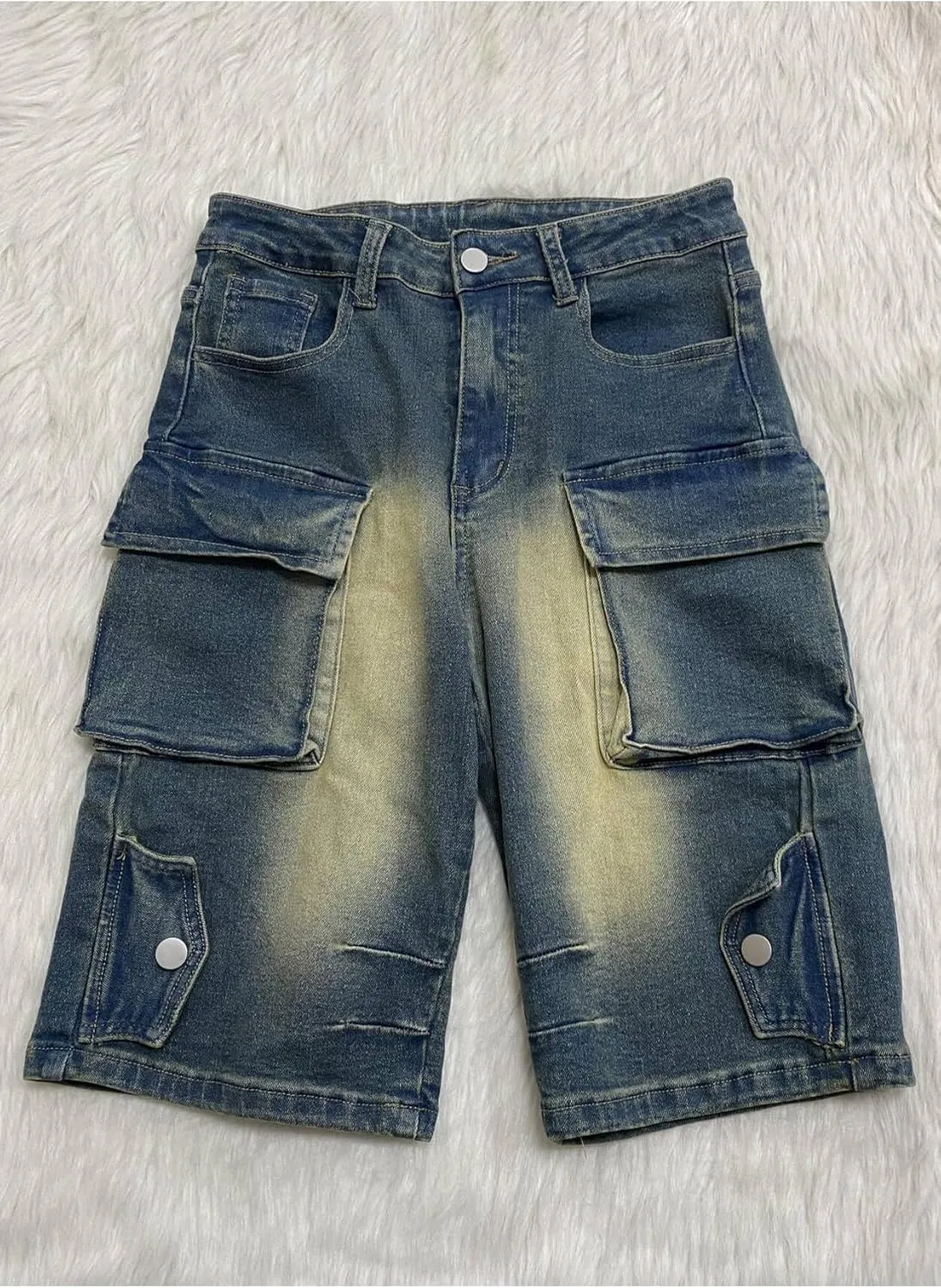 Women Knee Length Denim Shorts Casual High Waisted Jean Shorts Cargo Bermuda Jorts with Pockets Summer Shorts
