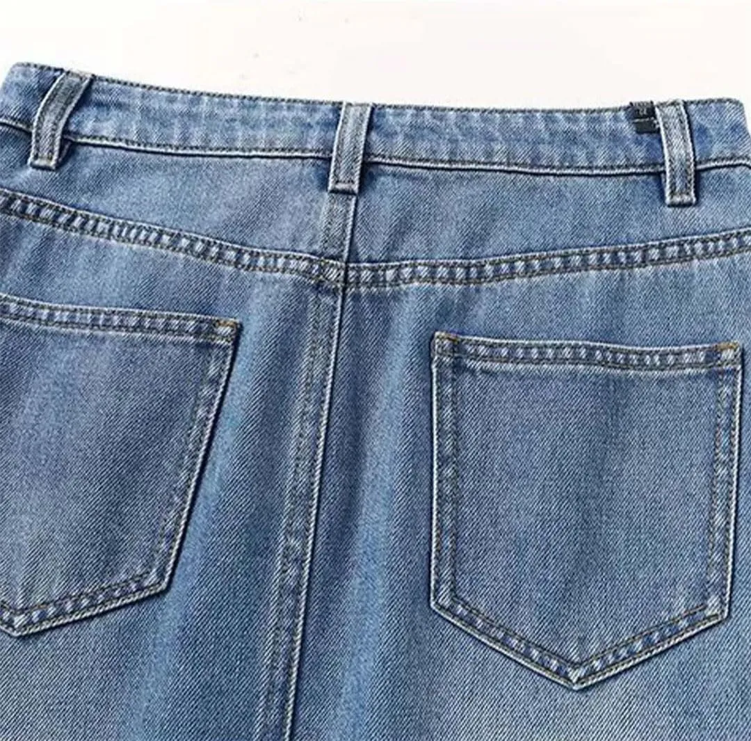 Women Korean Style Denim Skirts for Vintage Midi Jean Skirt Office High Waist A-Line Skirts