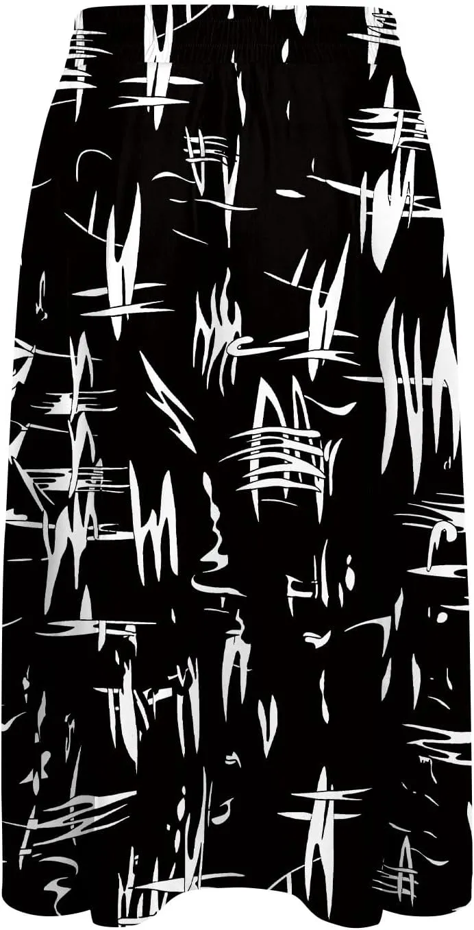 Women Midi Skirt Summer Drawstring High Waist Knee Length Skirts Pleated A Line Flowy Work Skirts with Pockets (S-2Xl)