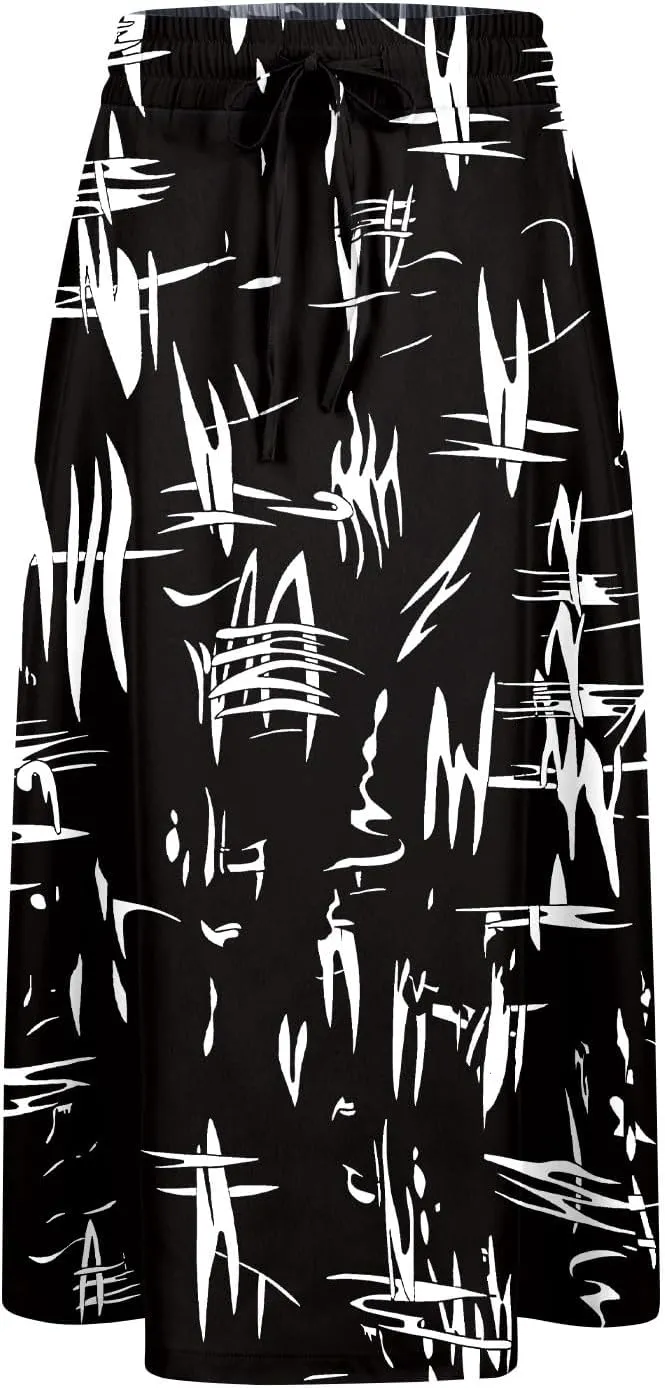 Women Midi Skirt Summer Drawstring High Waist Knee Length Skirts Pleated A Line Flowy Work Skirts with Pockets (S-2Xl)