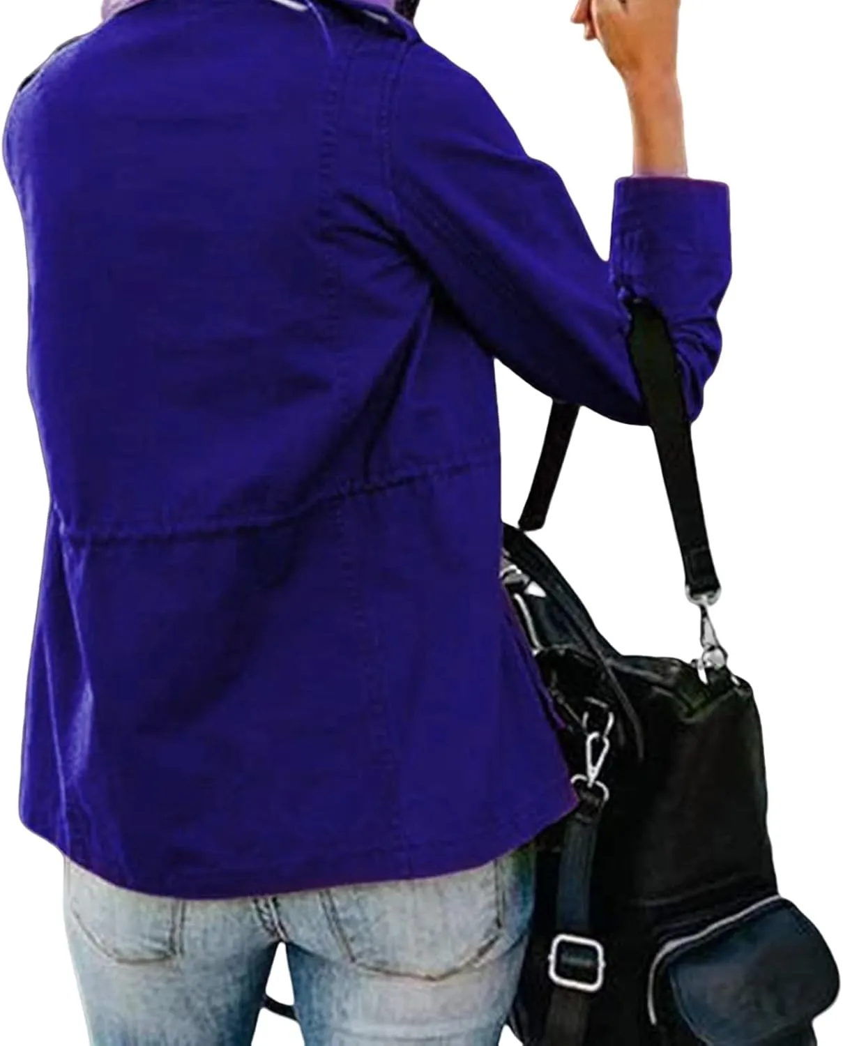 Women Military Anorak Jackets Lightweight Zip Up Utility Cargo Coats Casual Long Sleeve Snap Buttons Safari Outwear