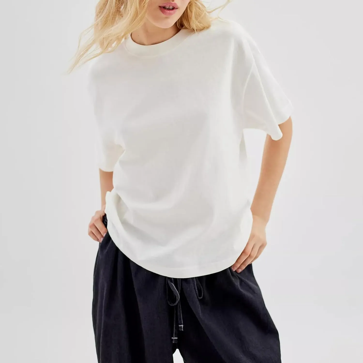 Women Oversized Striped Color Block Short Sleeve Crew Neck T-Shirts Y2k Going Out Tops Aesthetic Streetwear Tees