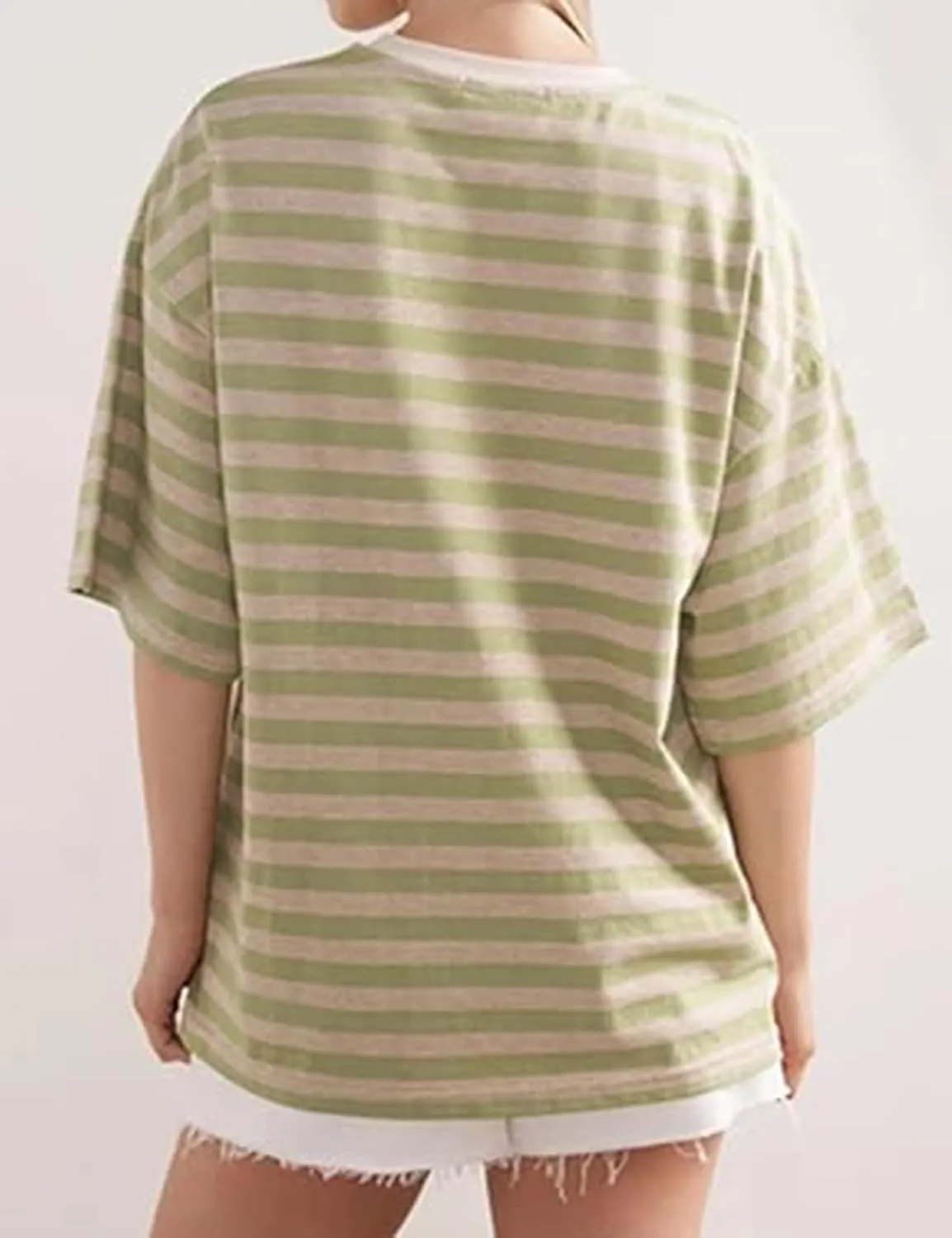 Women Striped Oversized T-Shirts Color Block Crew Neck Short Sleeve Shirt Casual Pullover Top Summer Clothes