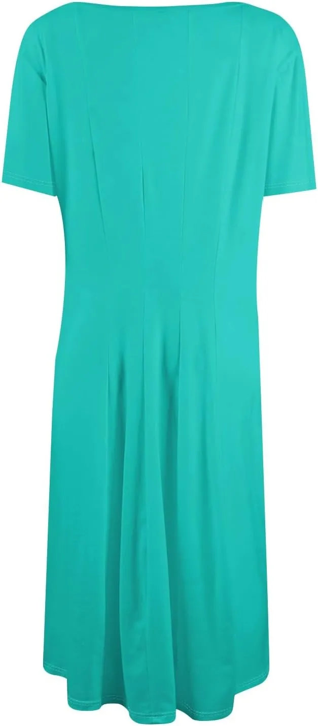 Women Summer Dresses Women's Summer 2025 Midi Dresses Fahion Casual Plain Pleated Crew Neck A Line Dresses