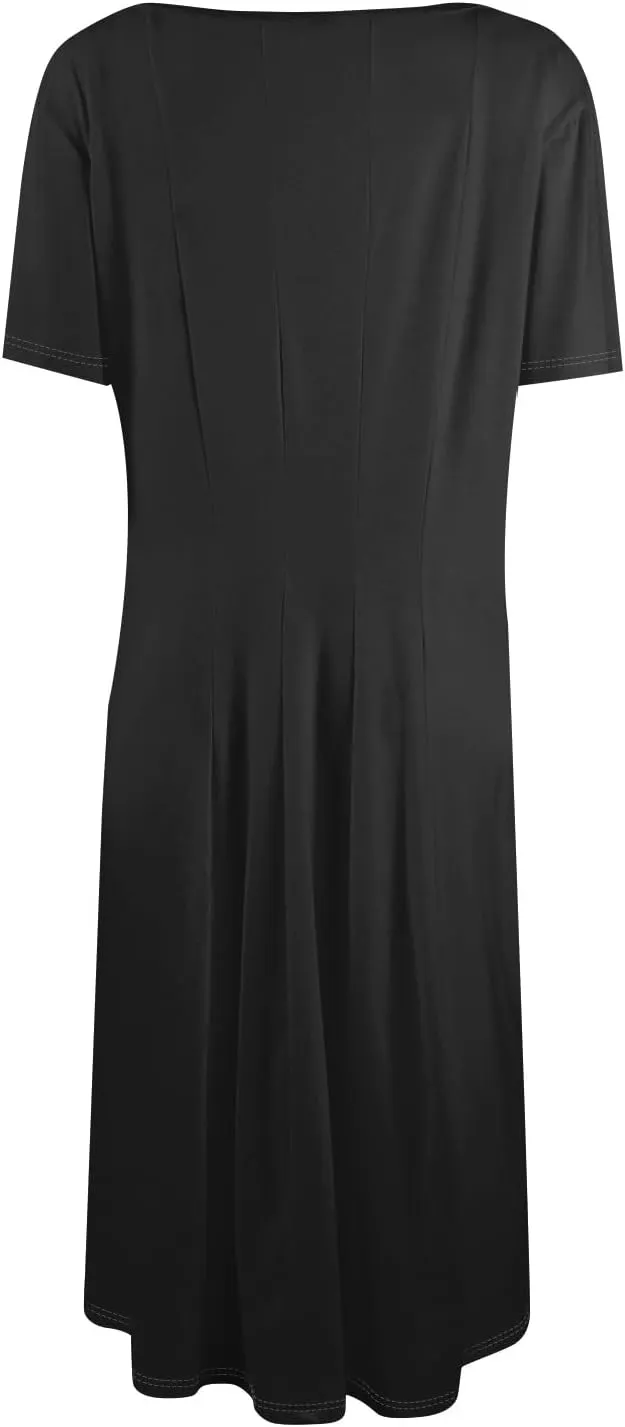 Women Summer Dresses Women's Summer 2025 Midi Dresses Fahion Casual Plain Pleated Crew Neck A Line Dresses