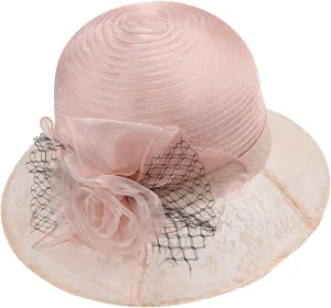 Women Wool Dress Party Church Hats with Floral for Fall Winter Sun Hats for Women
