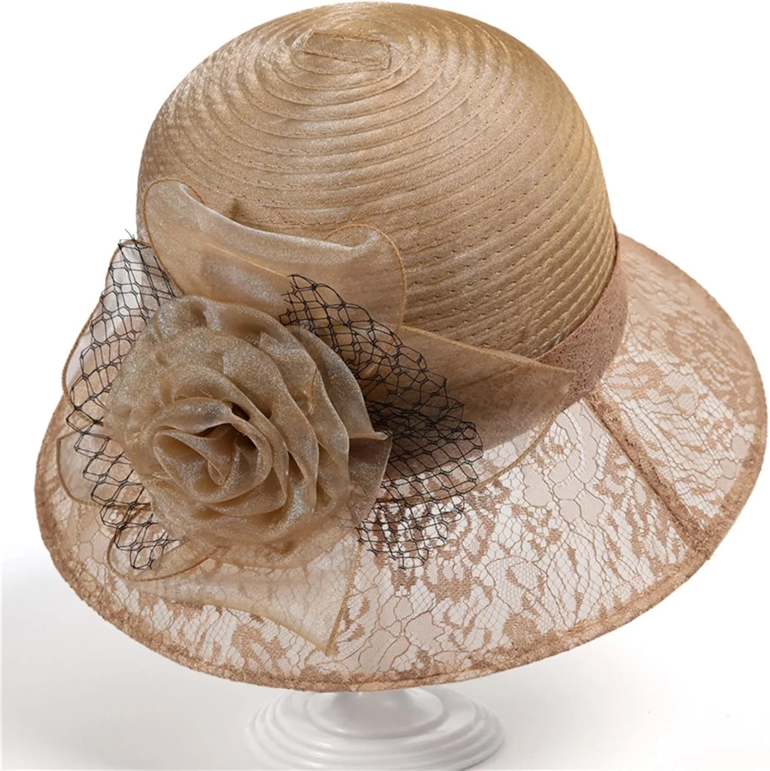 Women Wool Dress Party Church Hats with Floral for Fall Winter Sun Hats for Women