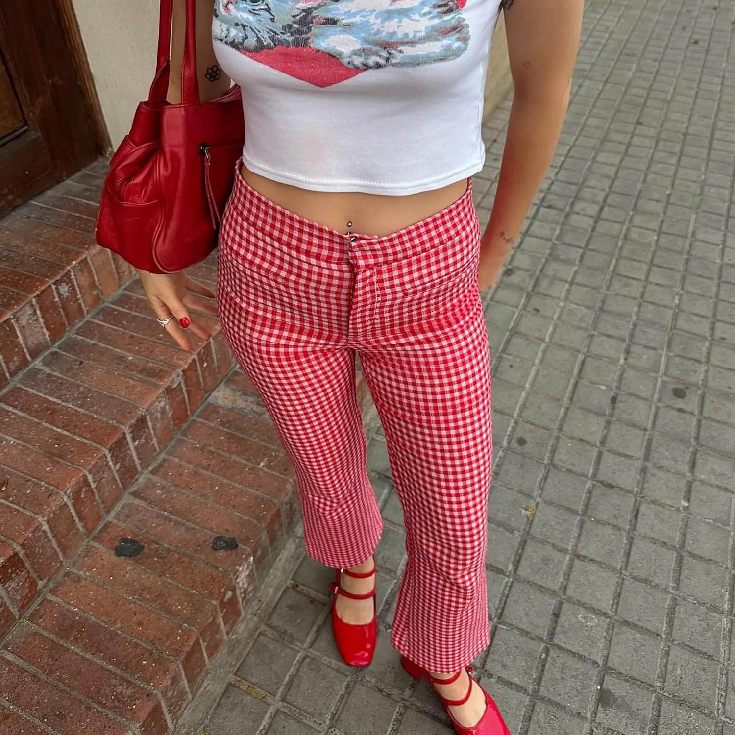 Women Y2k Plaid Pants Casual Slim Fit Flare Pants Ruffle Hem Straight Leg Leggings Going Out Pants Vintage Trousers