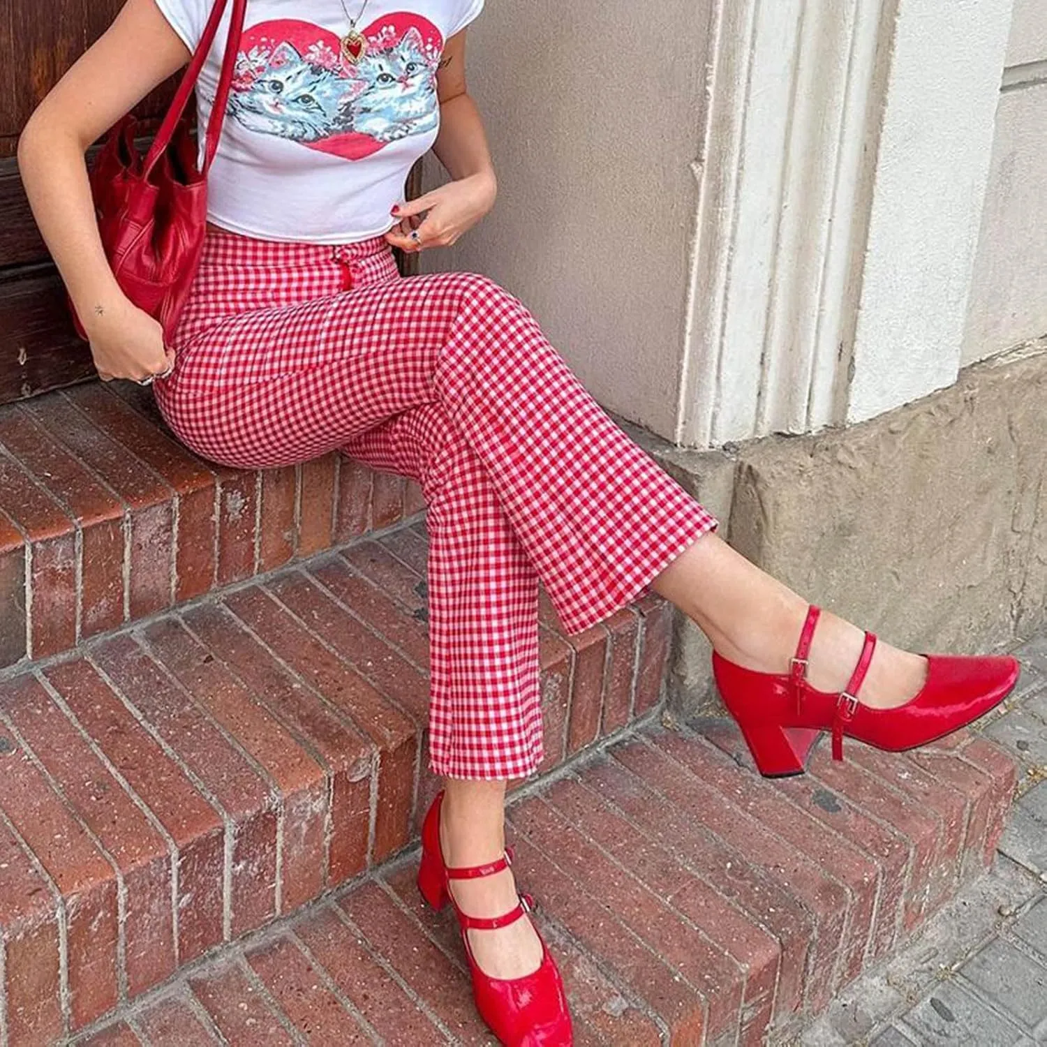 Women Y2k Plaid Pants Casual Slim Fit Flare Pants Ruffle Hem Straight Leg Leggings Going Out Pants Vintage Trousers