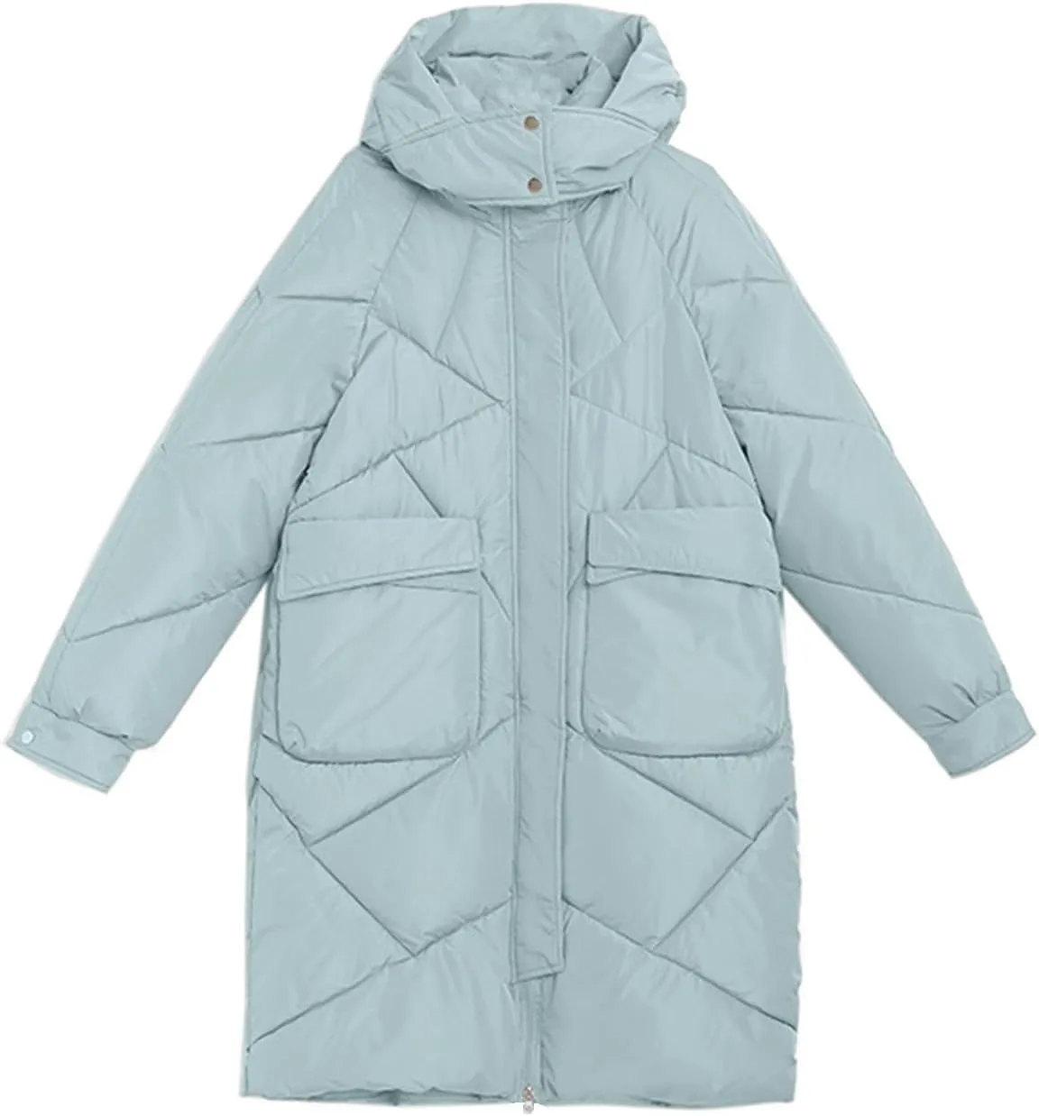 Women's 2024 Long Puffer Jacket Thickened Winter Coat Drawstring Hooded Zip Puffer Jacket Quilted Baggy Down Parka