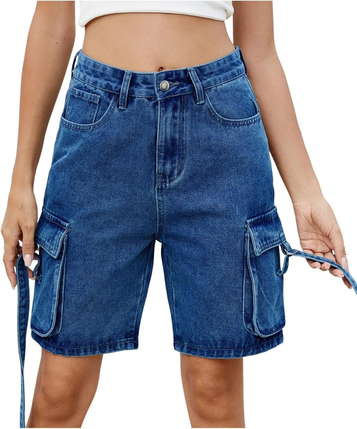 Womens 2025 Trendy High Waisted Denim Shorts Baggy Trendy Casual Y2k Streetwear Cargo Denim Bermuda Shorts Pockets