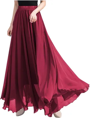 Womens A-Line Maxi Skirts Ruffle Elastic Waist Pleated Long Skirt Summer Beach Vacation Casual Loose Clothes 2025