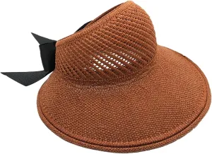 Womens Beach Straw Sun Visor Hat Ponytail Hole Wide Brim Summer Cap Packable for Travel UPF 50 