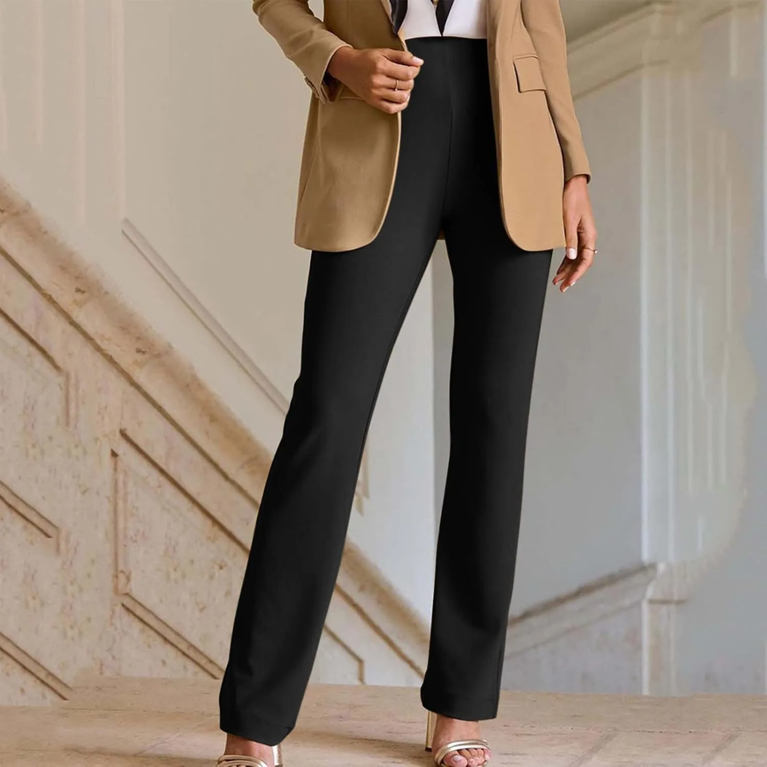 Womens Business Suit Pants Casual High Waisted Slim Fit Flare Pants Bell Bottom Long Lounge Wear to Work Pants