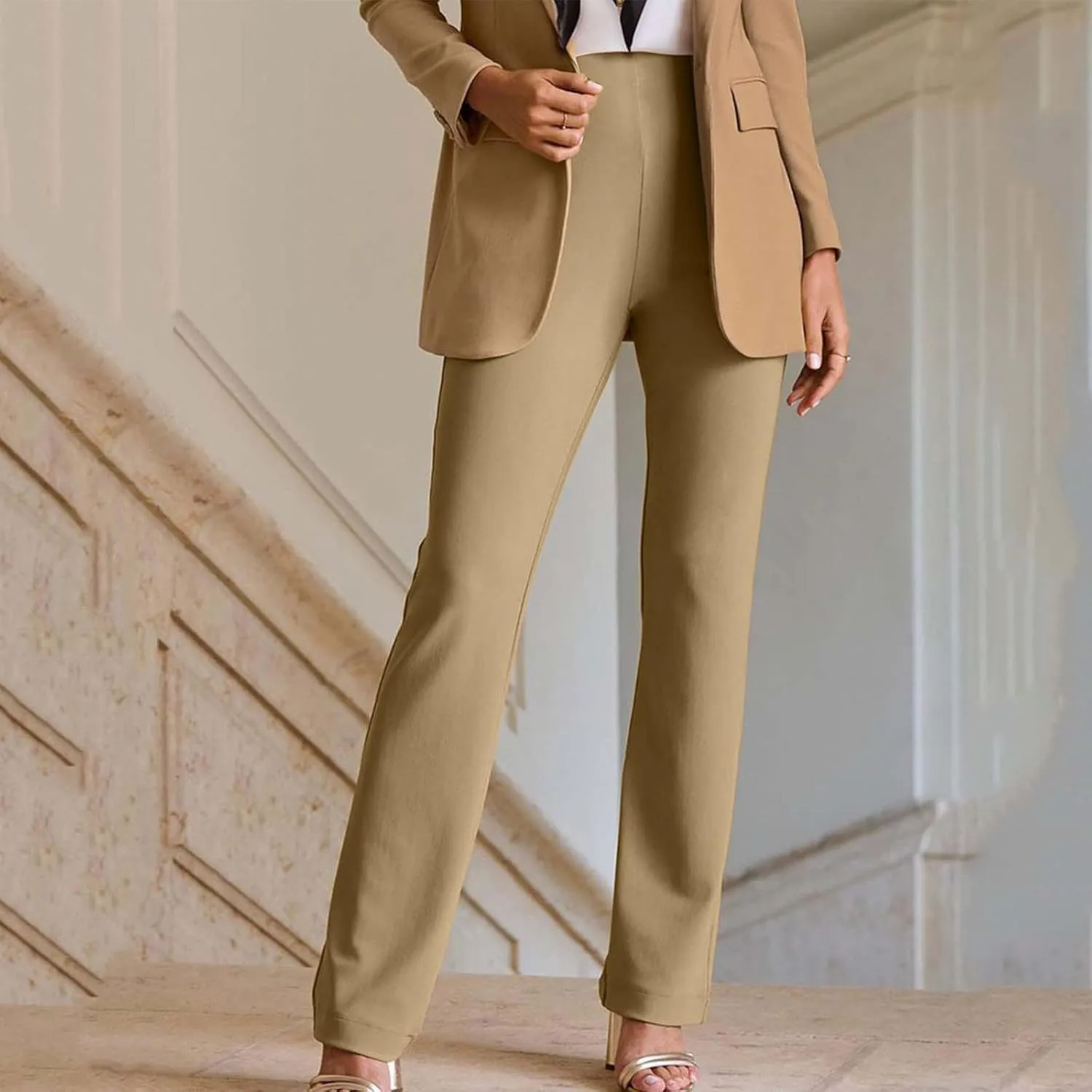 Womens Business Suit Pants Casual High Waisted Slim Fit Flare Pants Bell Bottom Long Lounge Wear to Work Pants