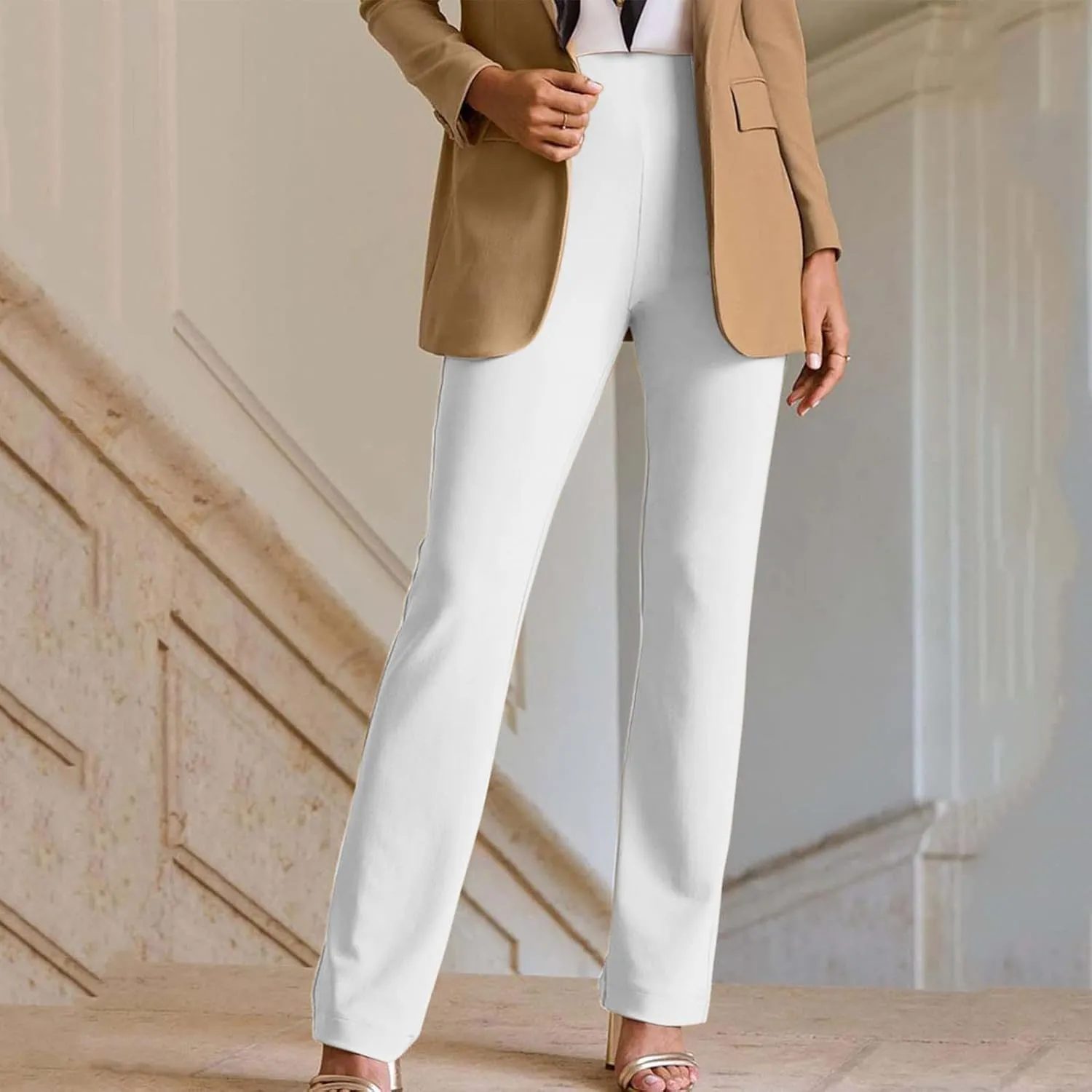 Womens Business Suit Pants Casual High Waisted Slim Fit Flare Pants Bell Bottom Long Lounge Wear to Work Pants