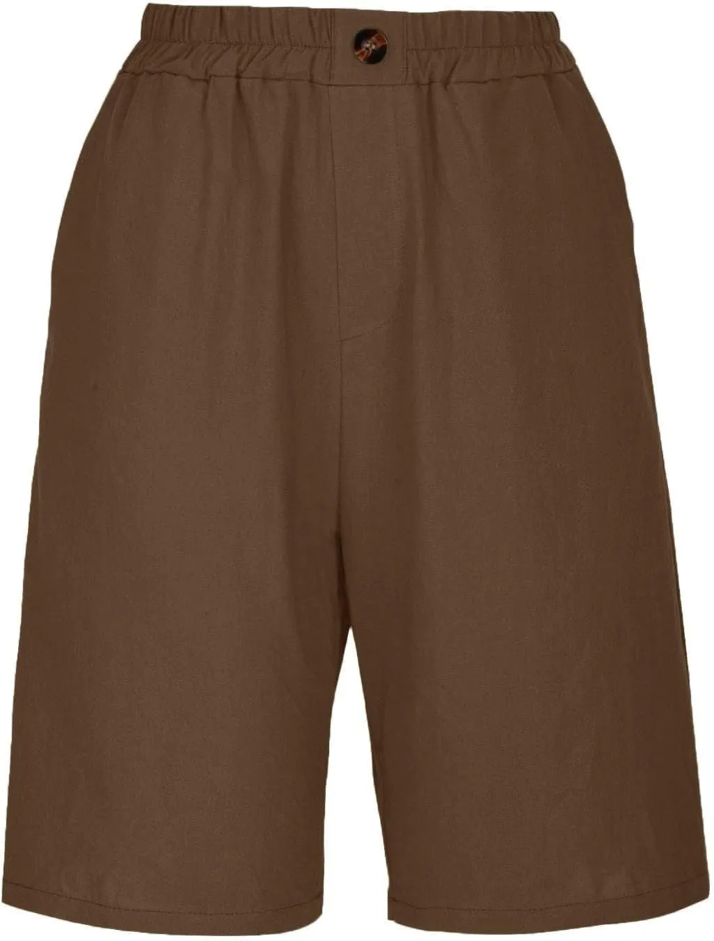 Women's Casual Cotton Linen Bermuda Shorts Elastic Waist Knee Length Shorts Summer Beach Shorts with Pockets