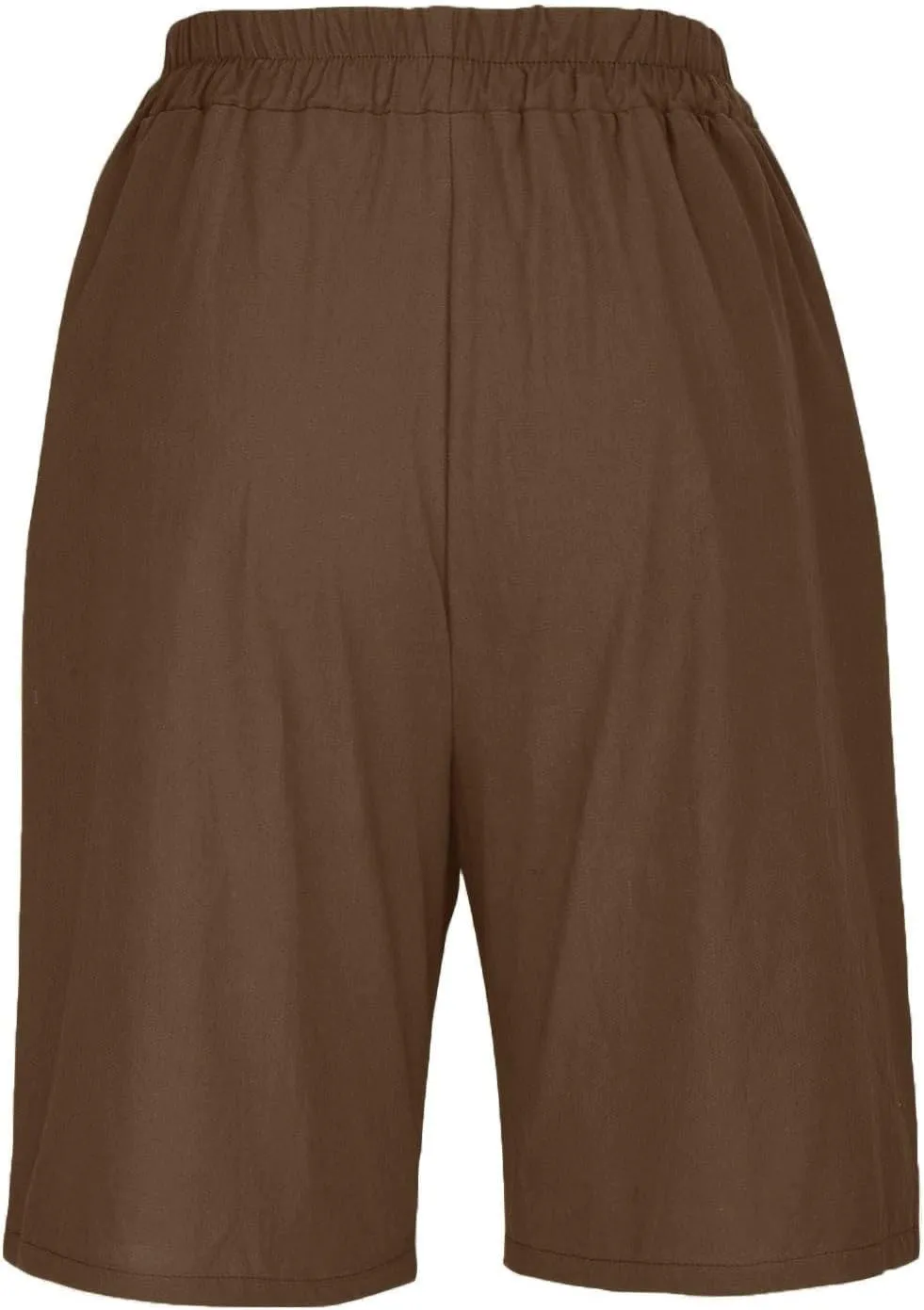 Women's Casual Cotton Linen Bermuda Shorts Elastic Waist Knee Length Shorts Summer Beach Shorts with Pockets