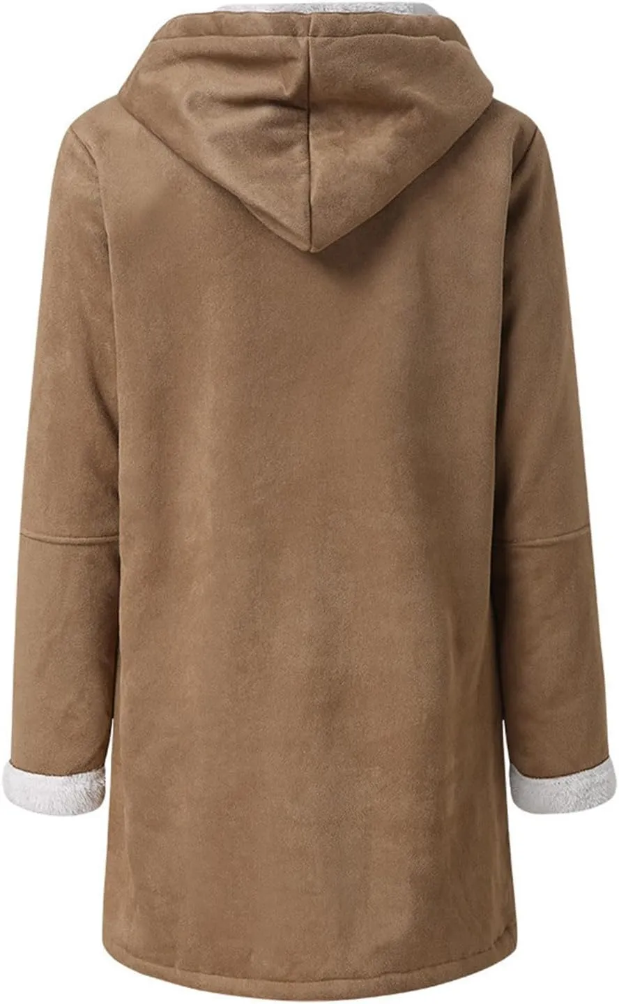 Womens Coats Plus Size Winter 2024 Warm Sherpa Fleece Lined Distressed Jackets Hooded Parka Faux Suede Pea Coat Outerwear