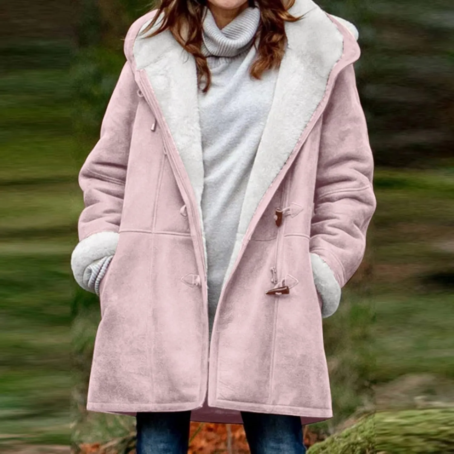 Womens Coats Plus Size Winter 2024 Warm Sherpa Fleece Lined Distressed Jackets Hooded Parka Faux Suede Pea Coat Outerwear