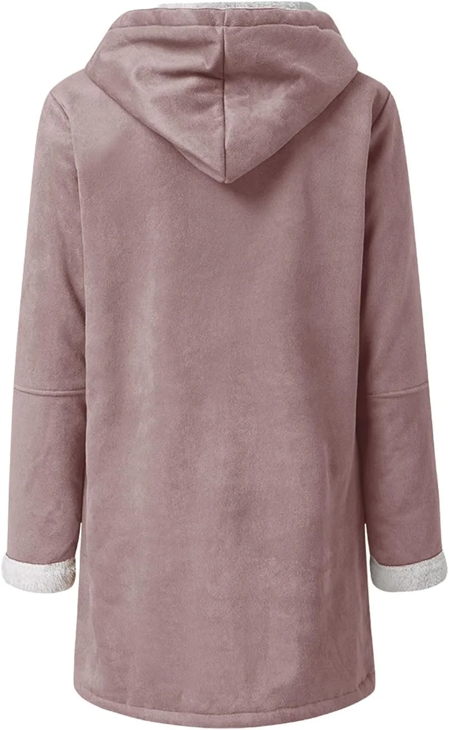 Womens Coats Plus Size Winter 2024 Warm Sherpa Fleece Lined Distressed Jackets Hooded Parka Faux Suede Pea Coat Outerwear