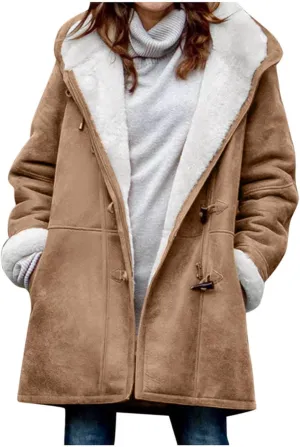 Womens Coats Plus Size Winter 2024 Warm Sherpa Fleece Lined Distressed Jackets Hooded Parka Faux Suede Pea Coat Outerwear