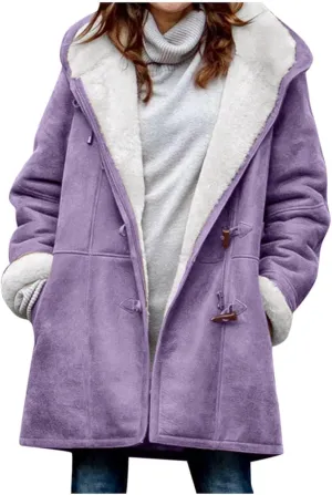 Womens Coats Plus Size Winter 2024 Warm Sherpa Fleece Lined Distressed Jackets Hooded Parka Faux Suede Pea Coat Outerwear