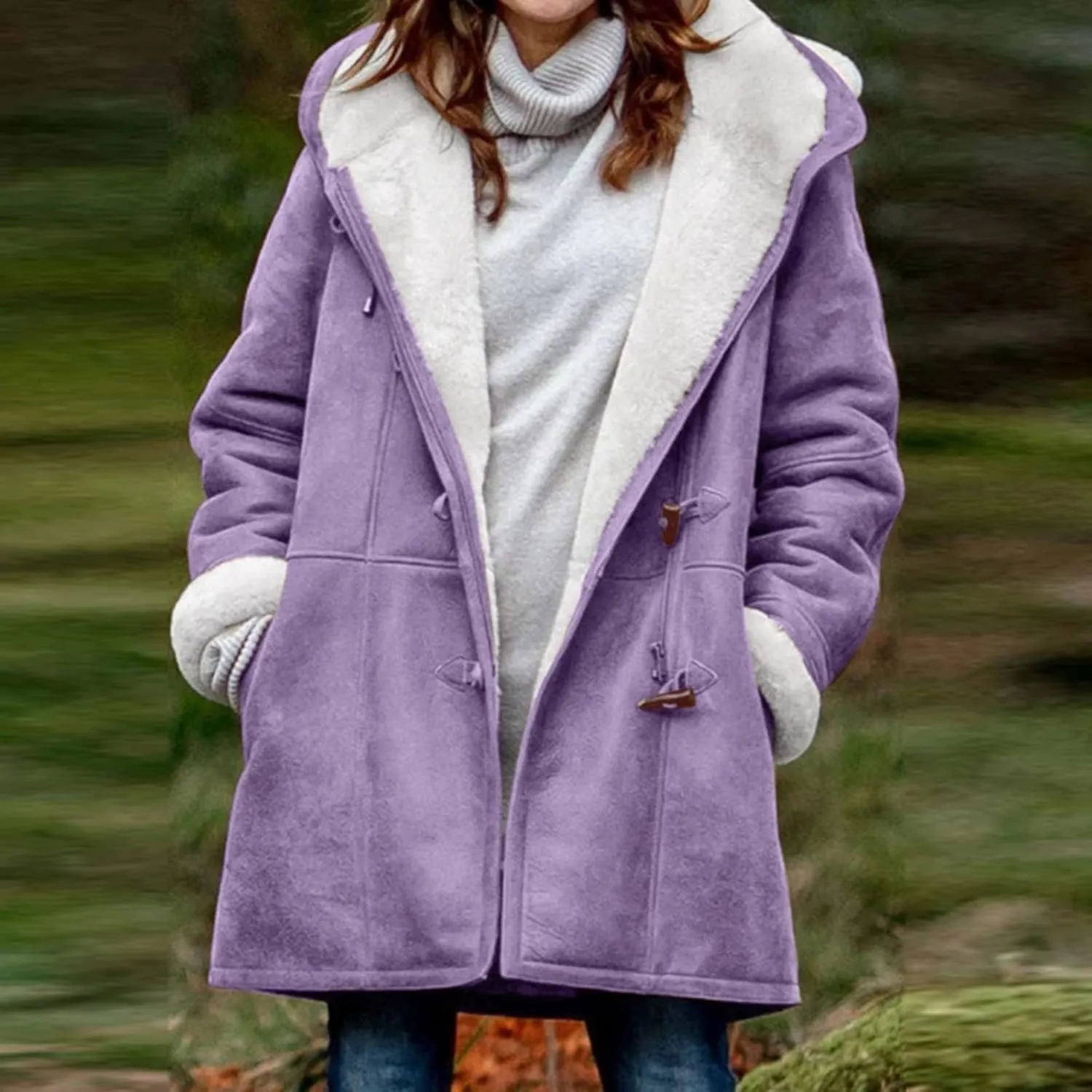 Womens Coats Plus Size Winter 2024 Warm Sherpa Fleece Lined Distressed Jackets Hooded Parka Faux Suede Pea Coat Outerwear