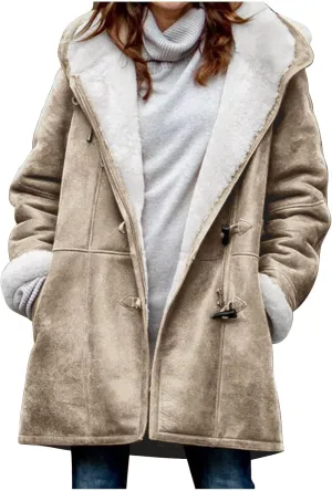 Womens Coats Plus Size Winter 2024 Warm Sherpa Fleece Lined Distressed Jackets Hooded Parka Faux Suede Pea Coat Outerwear