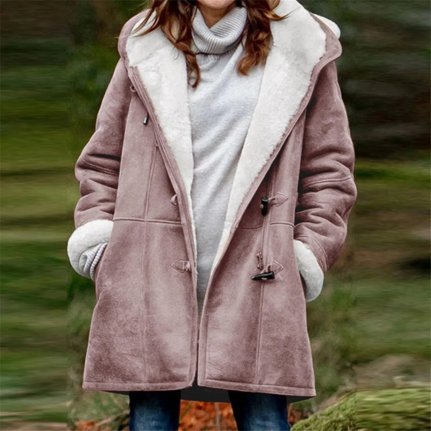 Womens Coats Plus Size Winter 2024 Warm Sherpa Fleece Lined Distressed Jackets Hooded Parka Faux Suede Pea Coat Outerwear