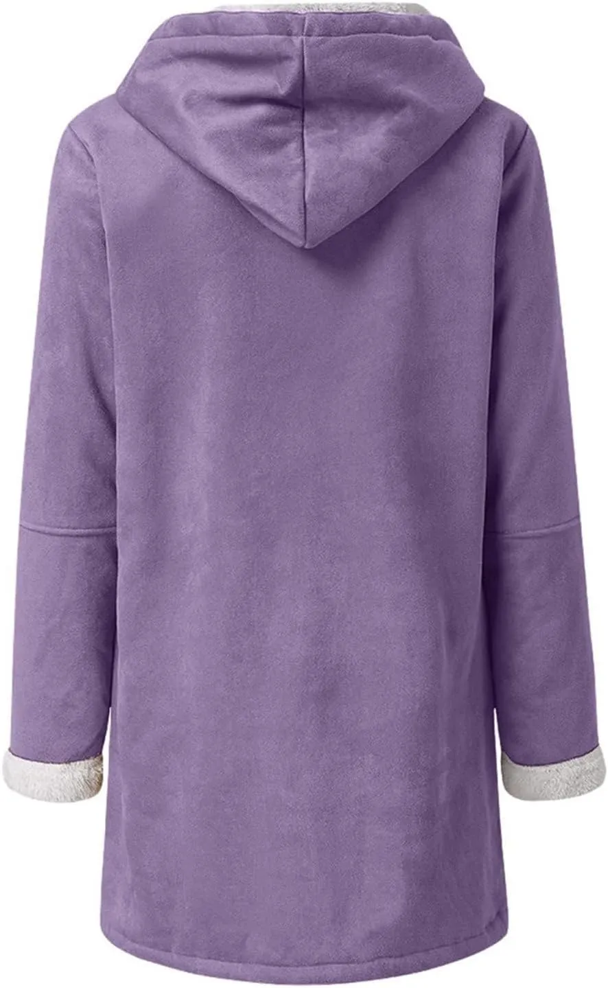 Womens Coats Plus Size Winter 2024 Warm Sherpa Fleece Lined Distressed Jackets Hooded Parka Faux Suede Pea Coat Outerwear