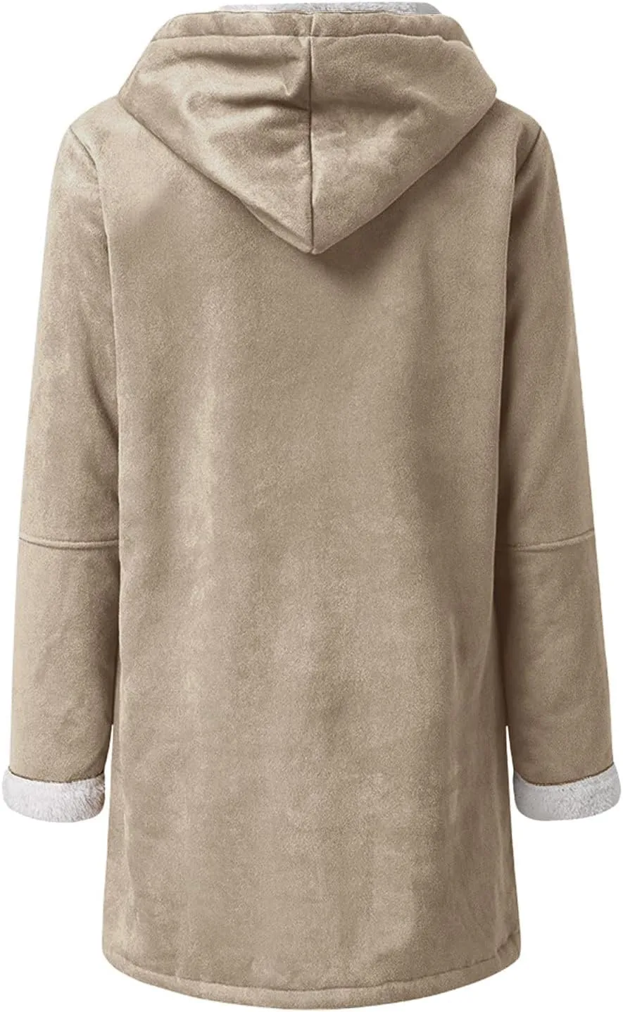 Womens Coats Plus Size Winter 2024 Warm Sherpa Fleece Lined Distressed Jackets Hooded Parka Faux Suede Pea Coat Outerwear