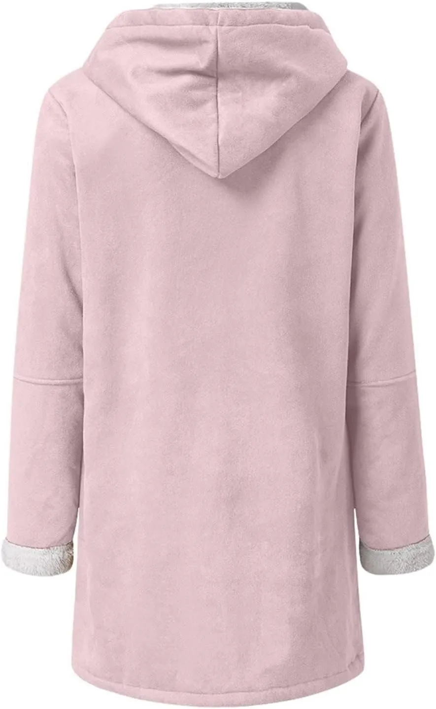 Womens Coats Plus Size Winter 2024 Warm Sherpa Fleece Lined Distressed Jackets Hooded Parka Faux Suede Pea Coat Outerwear