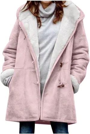 Womens Coats Plus Size Winter 2024 Warm Sherpa Fleece Lined Distressed Jackets Hooded Parka Faux Suede Pea Coat Outerwear