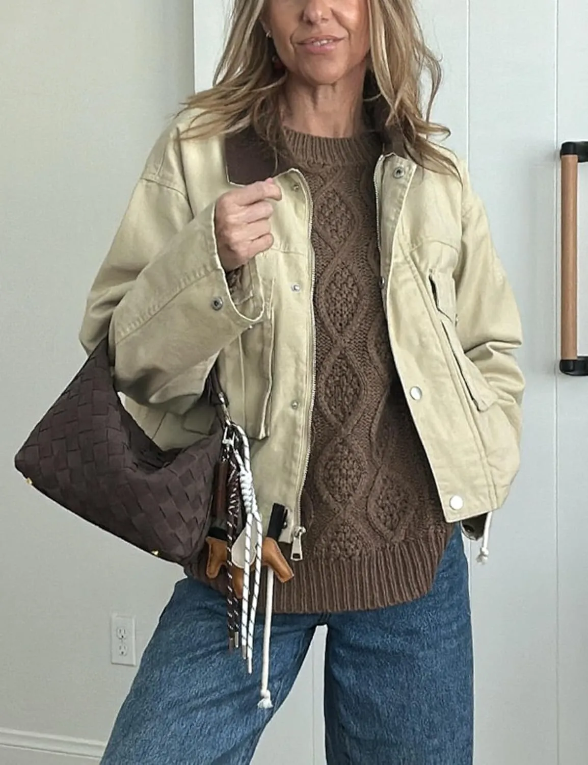 Womens Cropped Jacket Contrast Collar Utility Coat Cargo Jacket Barn Jacket Outwear with Pockets