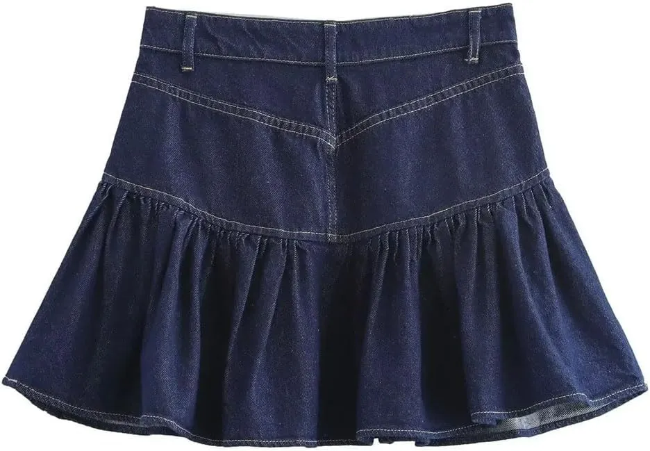Women's Denim Mini and Street Style Embroidered Waist-Length Skirt