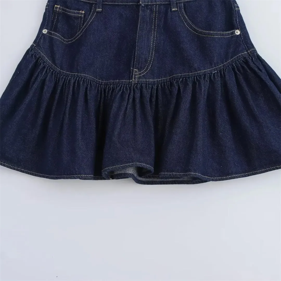 Women's Denim Mini and Street Style Embroidered Waist-Length Skirt