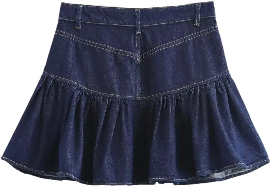 Women's Denim Mini and Street Style Embroidered Waist-Length Skirt