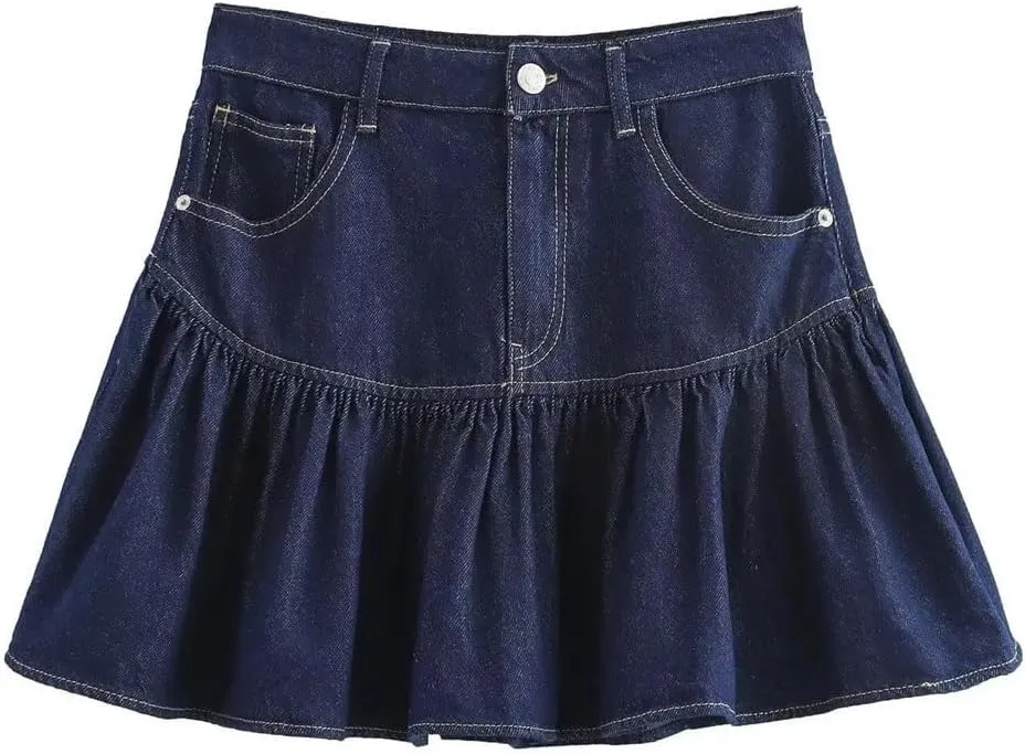 Women's Denim Mini and Street Style Embroidered Waist-Length Skirt