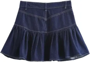 Women's Denim Mini and Street Style Embroidered Waist-Length Skirt